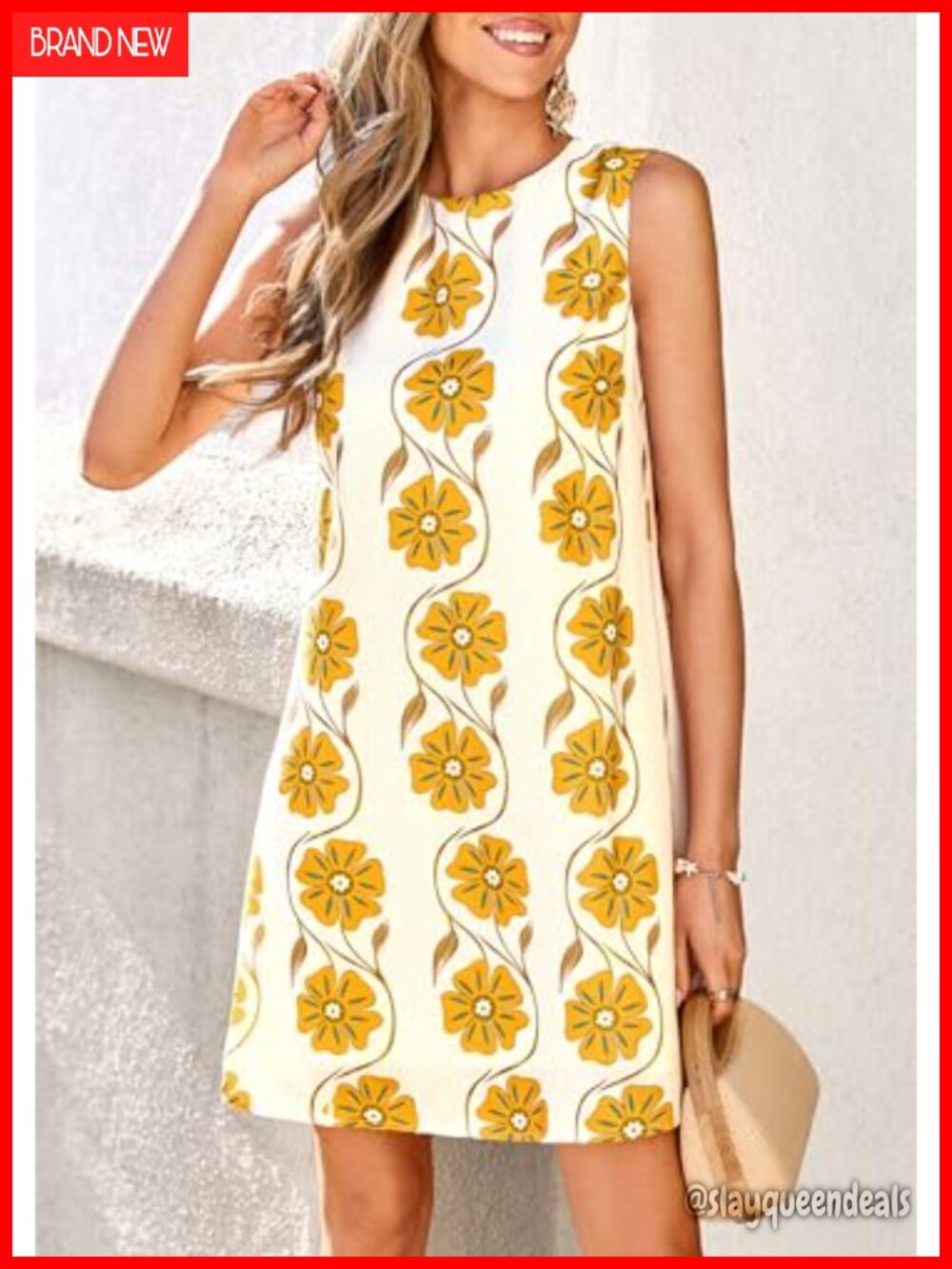 PRETTYGARDEN Floral A-Line Mini Sundress Sleeveless Crew Neck Side Pockets - Picture 5 of 6